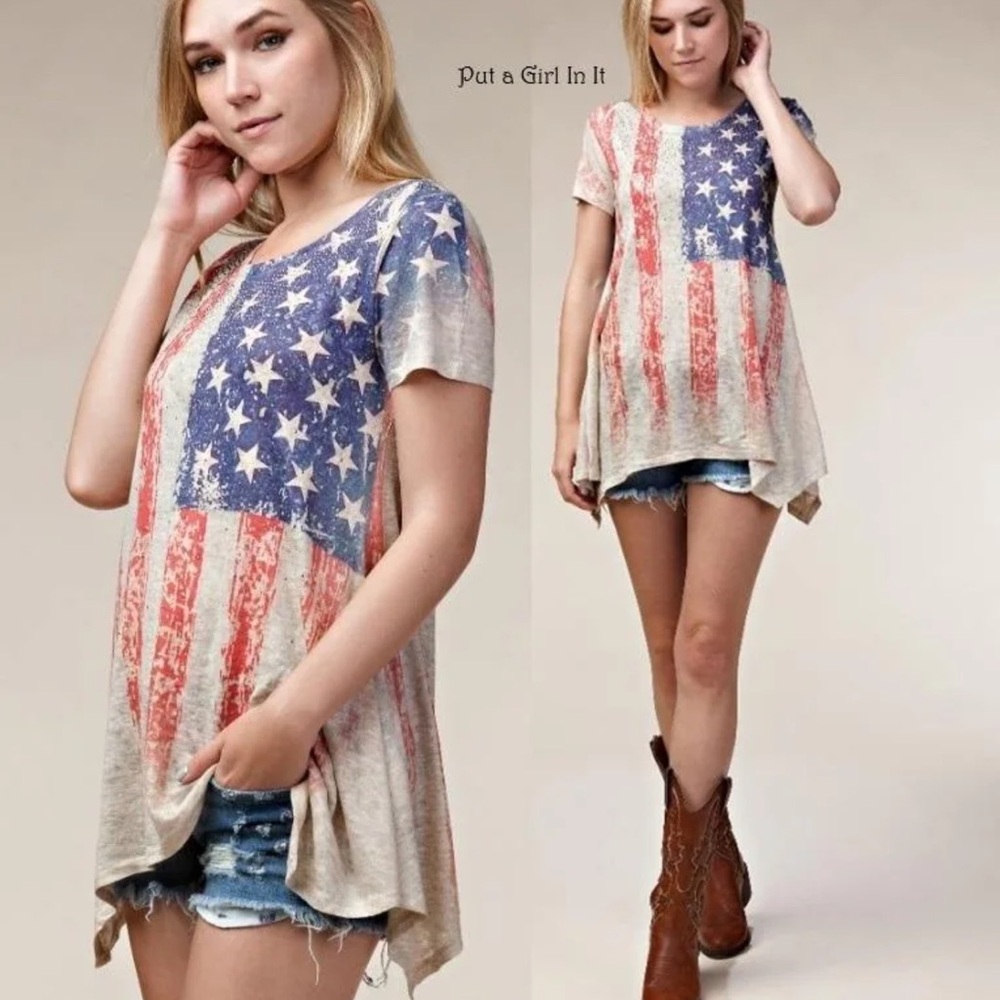Vocal American Flag Short Sleeve Shark hem Tunic Top Size 3X